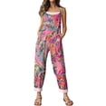 thumbnail image 6 of Women's Boho Floral Patchwork Overalls Loose Fit Linen Blend Bib Jumpsuit for Summer & Gardening Pink S, 6 of 6