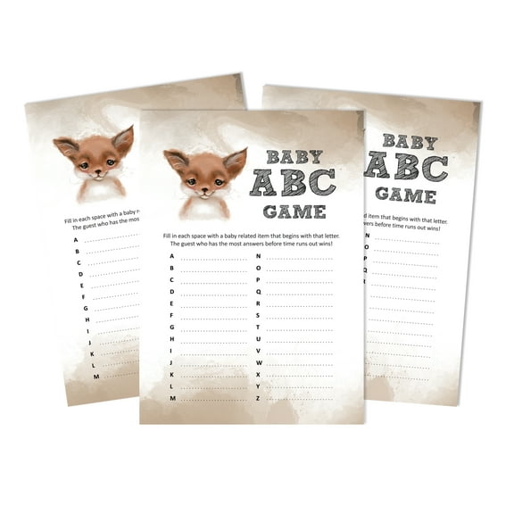 Inkdotpot Baby Shower Game Set Of 50 BabyAlphabetABCGame Fox Jungle Animals Party Supplies