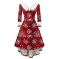 thumbnail image 2 of Christmas Dresses for Women Women's Fashion V-neck Casual Fit Christmas Print Party Long Sleeve Dress with Fur for Festive Occasion,Wine,2XL, 2 of 6