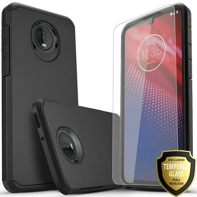 Moto Z4 Case, With [Tempered Glass Screen Protector Included],