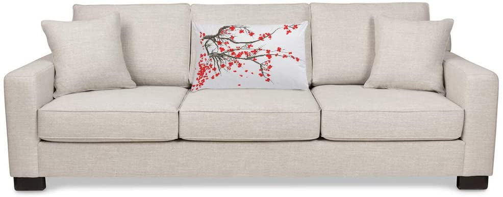 EKOBLA Throw Pillow Cover Japanese Ink Painting Flourishing Flowers Tree Branch Cherry Blossom Spring Art Decor Lumbar Pillow Case Cushion for Sofa Couch Bed Standard Queen Size 20x30 Inch