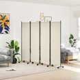 thumbnail image 2 of Outsunny Room Divider with Wheels, 5.6ft Folding Privacy Screen, Cream White, 2 of 10