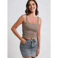 thumbnail image 3 of Women Double Lined Womens Tank Tops Y2K Going Out Crop Tops Slim Sleeveless Summer Square Neck Shirts Light Brown XS, 3 of 6