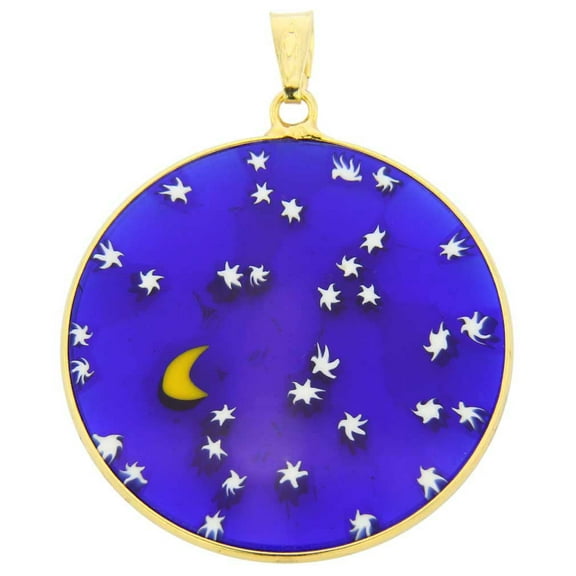 GlassOfVenice Murano Glass Millefiori Pendant "Starry Night" in Gold-Plated Frame 1-1/4"