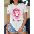 thumbnail image 2 of Camiseta De Mujer De Verano Suave Y Ligera Básica Para Llevar DeportesChic Pink Lion Print Crew Neck T-Shirt for Women - Casual Short-Sleeve, Breathable Polyester, Machine Washable, All-Season Wear, 2 of 8