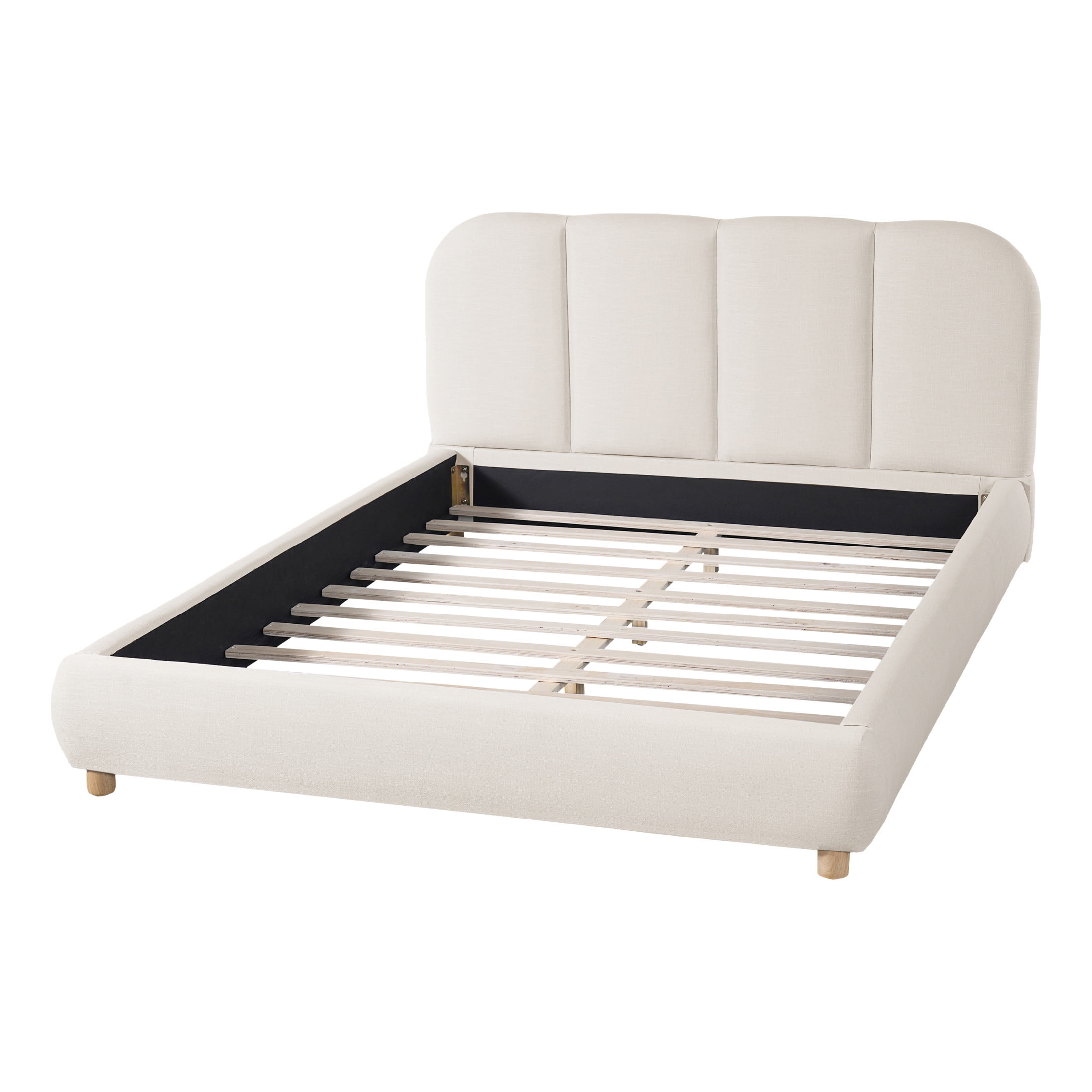 Christopher Knight Home Queen Bed Frame with Curved Headboard & Wooden Legs, Linen Fabric, Beige