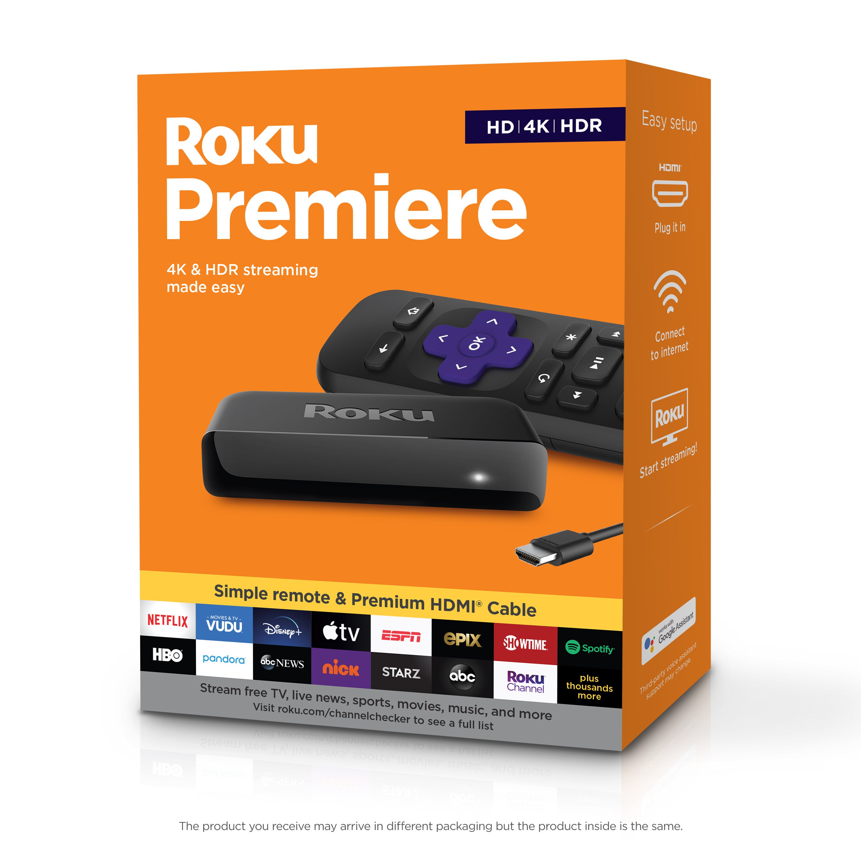 Roku Premiere | HD/4K/HDR Streaming Media Player, Simple Remote and Premium HDMI Cable