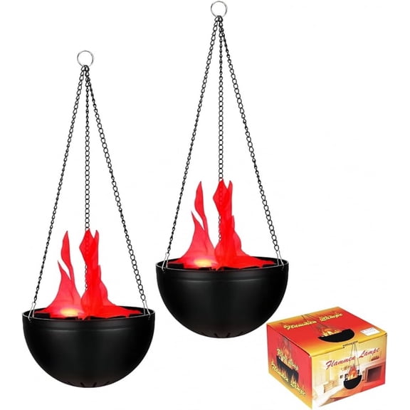 2 Pcs Halloween 3D Fake Fire Light 110v Artificial Hanging LED Flame Light Realistic Campfire Halloween Lamp Prop Flame Light for Christmas, Festival, Night Club, Party Decor (Red)