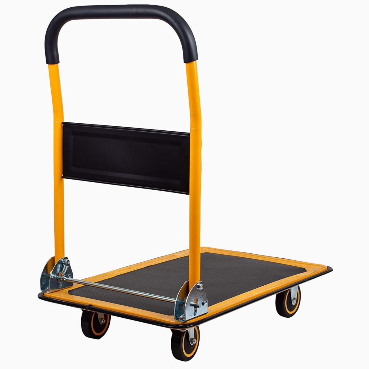 660 Lbs Capacity Folding Platform Truck, Heavy Duty Steel Hand Flatbed Cart Dolly with Rubber Wheels, Yellow Moving Push Cart