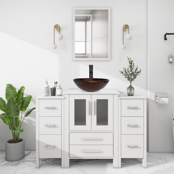 Eclife 48" Single Bathroom Vanity Set Sink Combo with Faucet, Pop up Drain