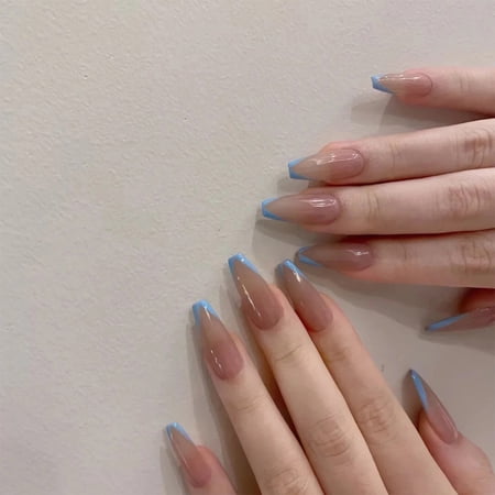 Naked Fingertips Light Water Blue French Wear Nail Art Finished Fake Nail Nail Art Patch Nail Patch Removable Nail