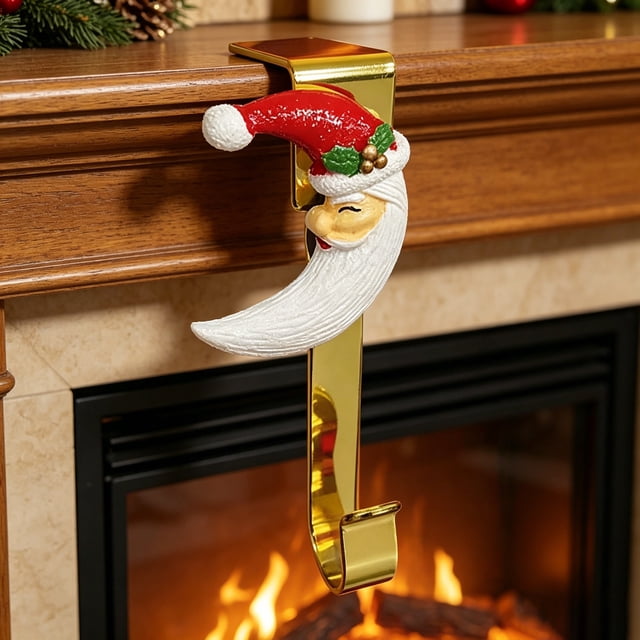 MTBLYS Ganchos para calcetines navideños para repisa de chimenea|Percha de metal resistente para colgar calcetines|coronas pequeñas|adornos|bastones de caramelo|mini guirnaldas|bolsas de regalo
