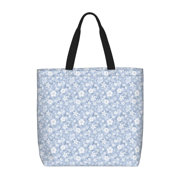 Fotbe Gray White Floral Bolsa Tote con Estampado para Mujer, Bolsos con Cremallera, Bolsa de Hombro Casual de Gran Capacidad con Bolsillos Internos