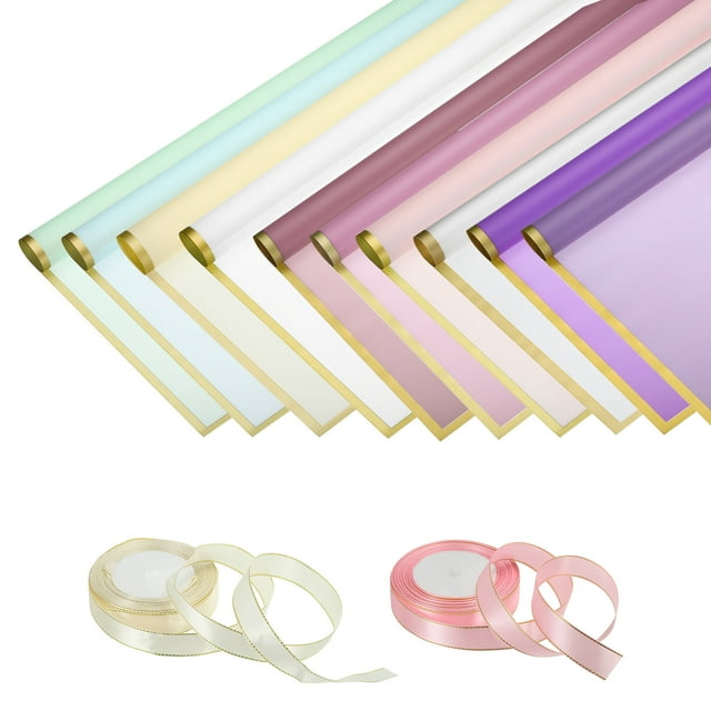 Unique Bargains 20 Sheets Flower Wrapping Paper, 22'x22' Floral Craft Paper with Ribbon for Flowers Gift Packaging, Colorful 10