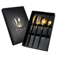 thumbnail image 1 of Juego de cubiertos de acero inoxidable de 4 piezas para el hogar, cocina, restaurante, juego de cubiertos con caja de regalo, cuchillo, pastel, tenedor, cucharadita, negro, dorado, Banban LingWen 8390612730764, 1 of 1