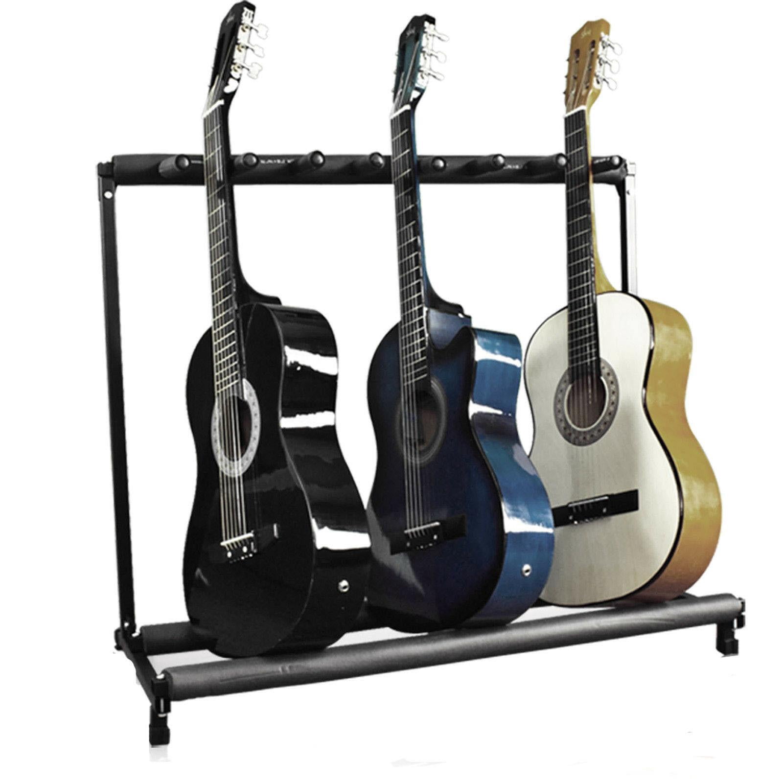 SONGMY Multi-Guitar Display Rack Folding Stand - Band Stage Bass & Acoustic Guitar, Black (7 Holder)