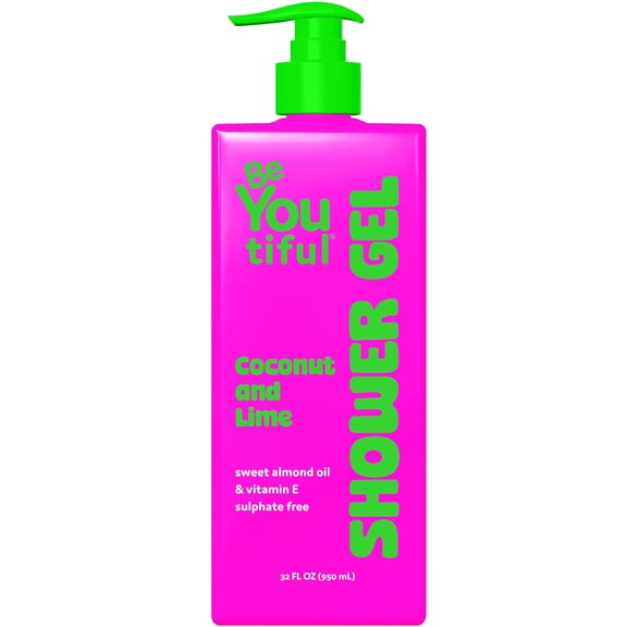BeYoutiful Coconut Lime Body Wash Soap for Teens and KIds, Moisturizing Natural Ingredients for Sensitive Skin, Hydrating Shower Gel, Cruelty Free Teen Tween Girl Skin Care, 32oz
