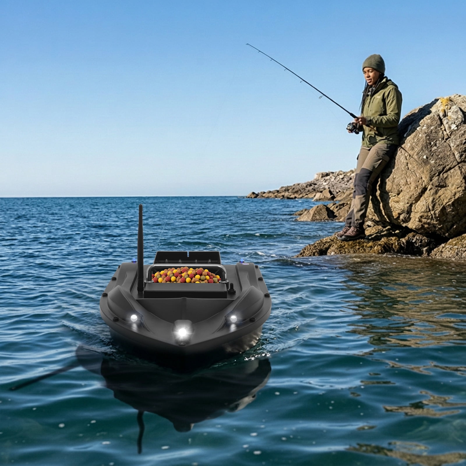 1 PCS Black Fishing Bait Boat, Bait Boat with Remote Control, Fishing Bait Boat with GPS, Load Bearing Capacity: 2kg/4.4lbs