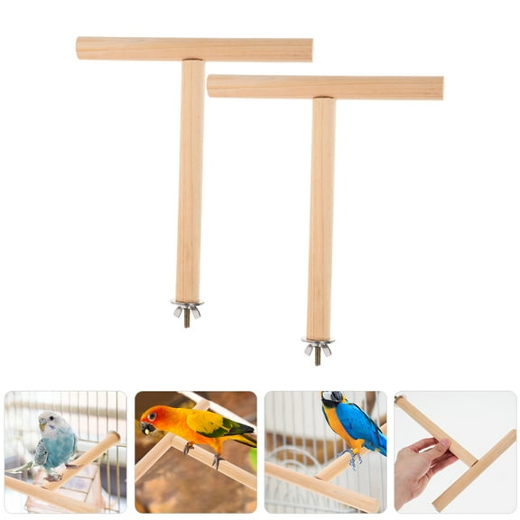 WHAMVOX 2pcs Wooden Bird Perch Stand for Cockatiel Parrots Bird Cage Branch