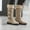 Beige, variant on EGNMCR Knee High Boots Women's Splicing Retro Low Heel Round Boots Shoes