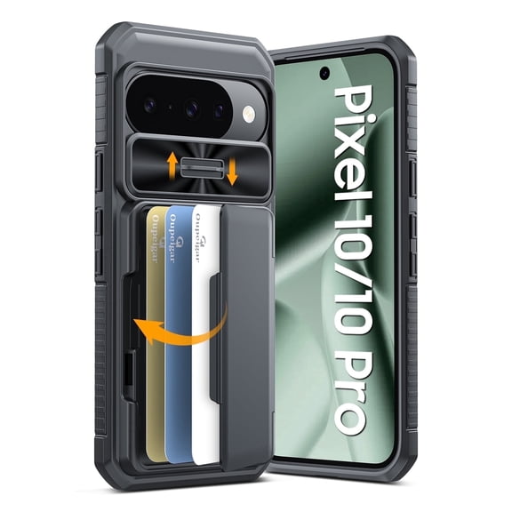 Vizvera for Google Pixel 10/10 Pro Wallet RFlD Cards Holder,Camera Control,Camera Cover,Rugged Shockproof Silicone Protective Phone Case-Black