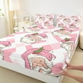 thumbnail image 3 of Manfei Cartoon Santa Claus Queen Sheet Sets 4-Piece for Girls, Merry Xmas Christmas Flat Sheet, Pink Geometric Queen Fitted Sheet, Microfiber Bedroom Decor, 3 of 7
