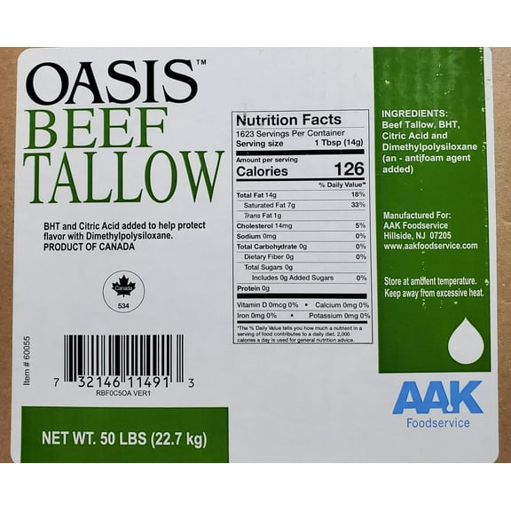 Beef Tallow 50 lb Bulk Foodservice  Food Grade