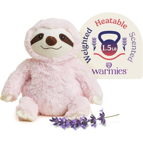warmies 13” Pink Sloth Stuffed Animal, Microwavable Heated Plushies and Weighted Soft Plush Toys