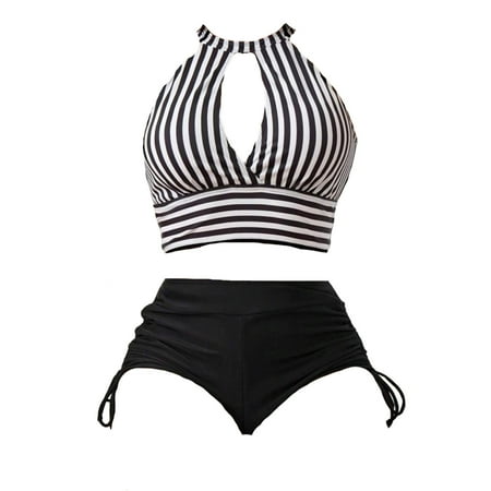 Hogloyecr Strapless Bikini Sets for Women Halter Tie Bottom Bikini Set Yellow Sports Swimsuit for Women Swimsuits Ruched High Waist with Bottom CountryBlackL