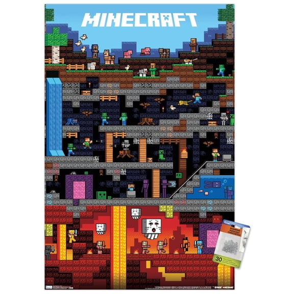 Minecraft - Worldly Wall Poster with Push Pins, 22.375" x 34"