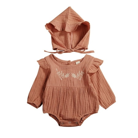

Fullvigor Baby Girl Long Sleeve Romper Jumpsuit Cotton Bodysuit Infant Outfits with Hat