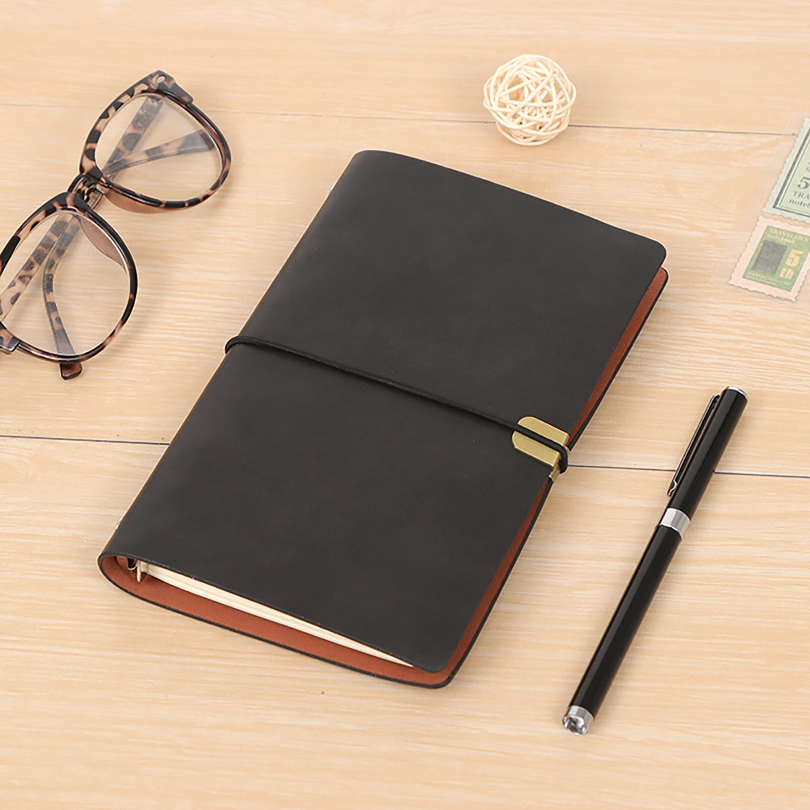 Loose Leaf Notebook Binder with Strap and Thick 100 gsm Paper – A5 Size 5 in x 8.3 in Soft Leather Cover with Metal Ring Binding