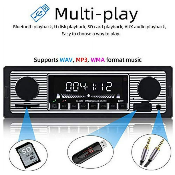 Car Stereo for Bluetooth, Retro Car FM Radio Smart Player, Electronic Auto  FM Radio Receiver, Hands-Free Calling, Support MP3/WMA/WAV/AUX