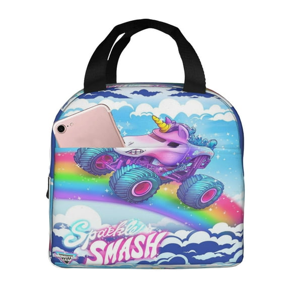 Sparkle Smash Monster Trucks Reusable Lunch Bag Cooler Tote Bag Adjustable Shoulder Strap Insulated Lunch Box for Office Picnic Beach