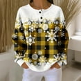 thumbnail image 2 of Women's Autumn Winter Snowflake Print Top Waffle Henry Shirt for Winter Themed Comfortable and Casual Shirts with Loose Knit,Yellow,2XL, 2 of 7