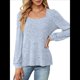 thumbnail image 2 of Blusa de Punto Acanalada de Larga para Mujer, Holgada, Suave, , con Cuello Cuadrado, Informal, Tipo Suéter. Azul L, 2 of 10