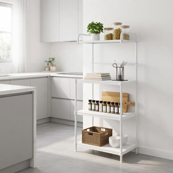 Barara King Kitchen Bakers Rack, Kitchen Microwave Stand, 4-Tier Kitchen Storage Baker Microwave Oven Rack Shelves-White