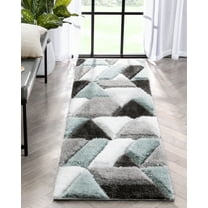 Well Woven Loecke Light Blue Triangle Boxes Geometric 3D Textured Shag Runner 2'3" x 7'3"