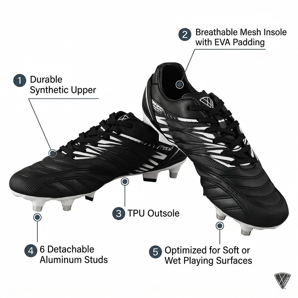 Vizari Men's Valencia SG Soft Ground Soccer Shoes/Cleats for Soft or Wet Playing Surfaces and Fields (Black, 12)