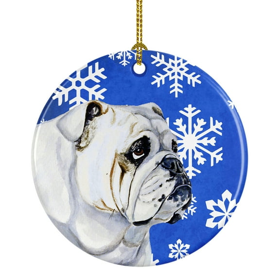 Carolines Treasures LH9274-CO1 Bulldog English Winter Snowflakes Holiday Ceramic Ornament 3 in multicolor