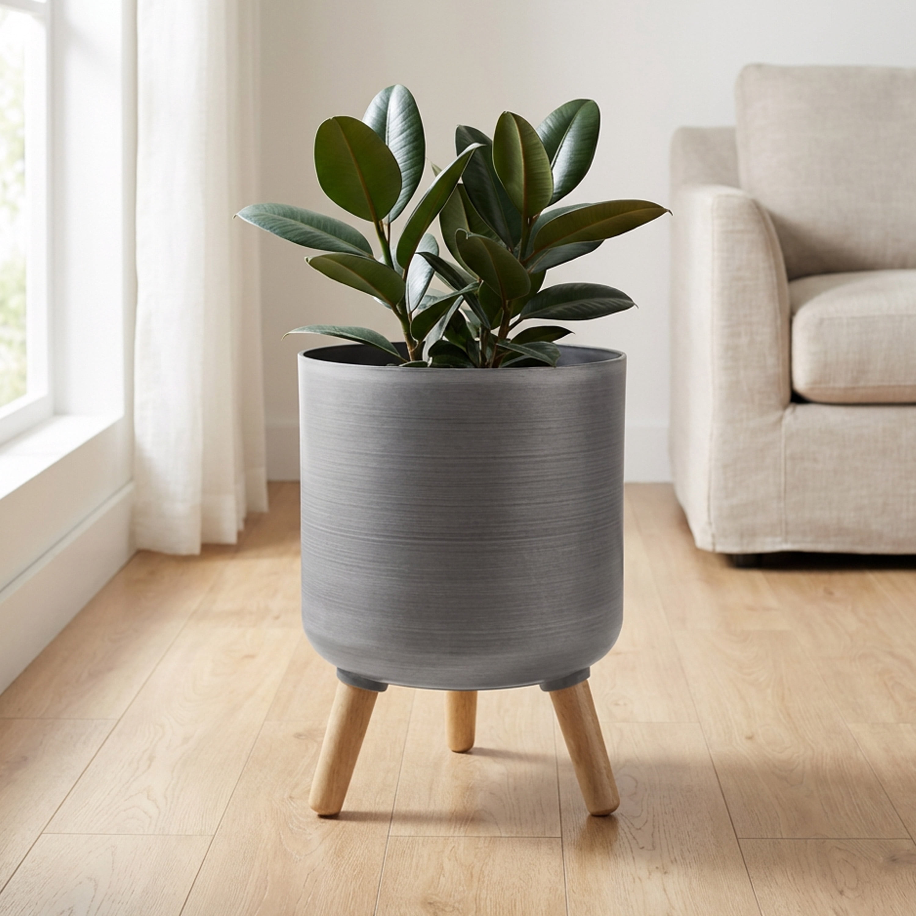 Algreen Modena 10.7" Planter with Stand, Brushed Grey
