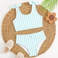 thumbnail image 6 of BOBOGOJP Girls Swimsuit 2 Piece Bathing Suits Fashion Stripe Print Bikini Tankini Swimwear Bow Strap Soft Beach Swimsuit (Light Blue, 4-5 Years), 6 of 6