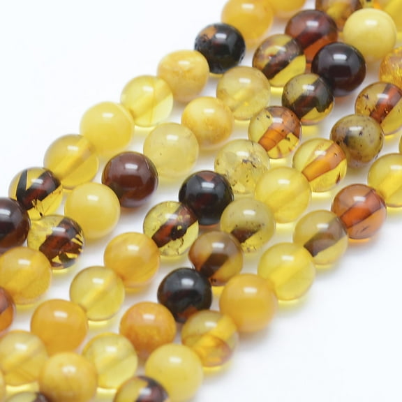 Natural Amber Beads Strands Round 6mm Hole: 1mm about 63~66pcs/strand 15.7 inch(40cm)