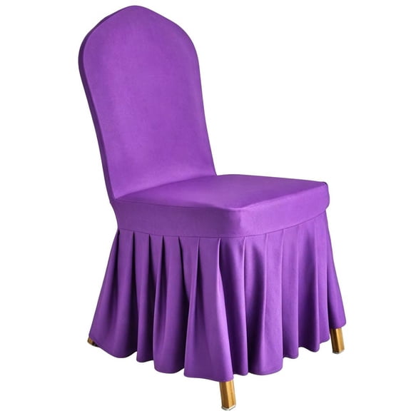 Pleated Skirt Spandex Chair Cover, Stretch Fitted Ruffle Pleated Skirt Banquet Chair Cover for Hotel Banquet Party Events Wedding Decoration Seat Protector Covers - Purple