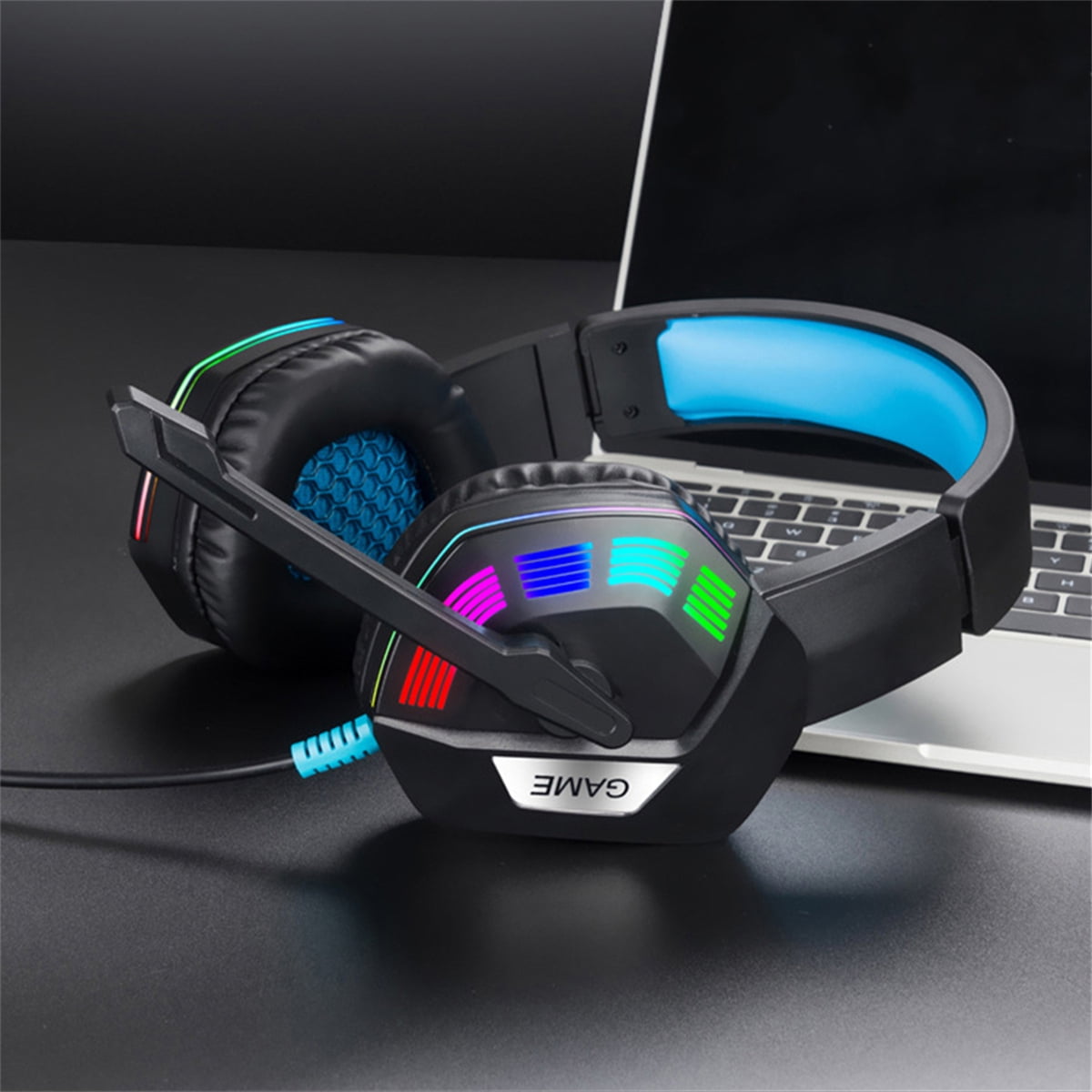 Qric Headphones With Microphone 360° Rotating Gaming Headsets, Shocking  Sound Effects, Music Bass, For PC Phones, Tablets: Buy Online at Best Price  in UAE 