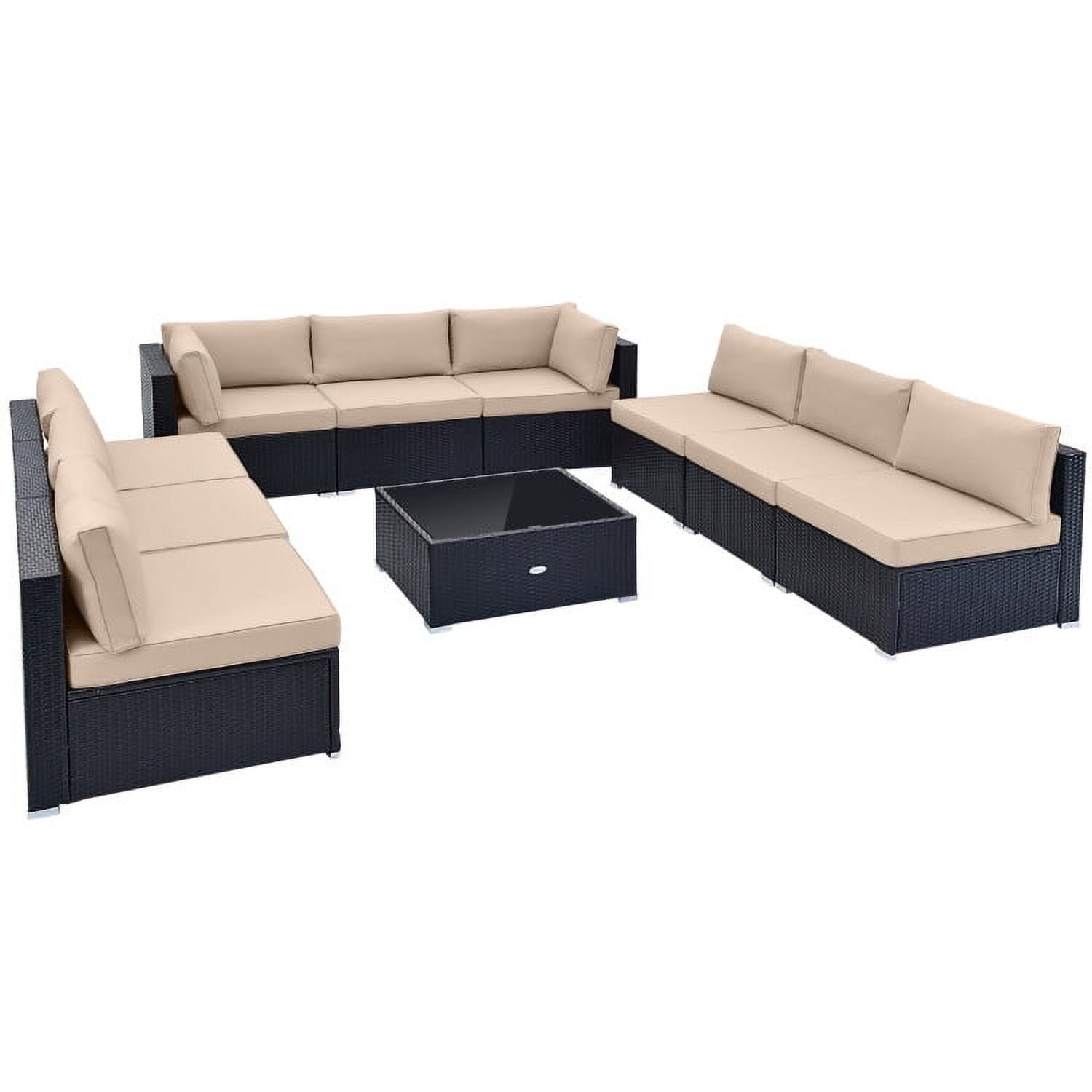 Aimee Lii 10 Piece Outdoor Wicker Conversation Set with Seat and Back Cushions, Outdoor Patio Furniture, Beige Aimee Lii 10 Piece Outdoor Wicker Conversation Set with Seat and Back Cushions, Outdoor Patio Furniture, Beige