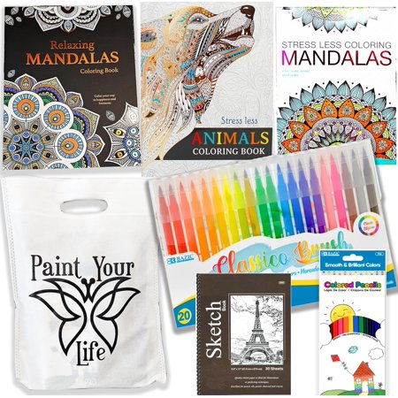 Adult Coloring Book Set Art kit activities Mandalas, Pencils & Markers care package Gift basket Get well soon gift, for women, men, after surgery for Stress Anxiety Relief & Relaxation