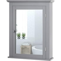 YANG2 Bathroom Cabinet with Mirror, Mirrored Wall-Mounted Storage Medicine Cabinet w/Single Door & Adjustable Shelf in 5 Positions, Multipurpose Wall Cabinet for Bathroom-Grey
