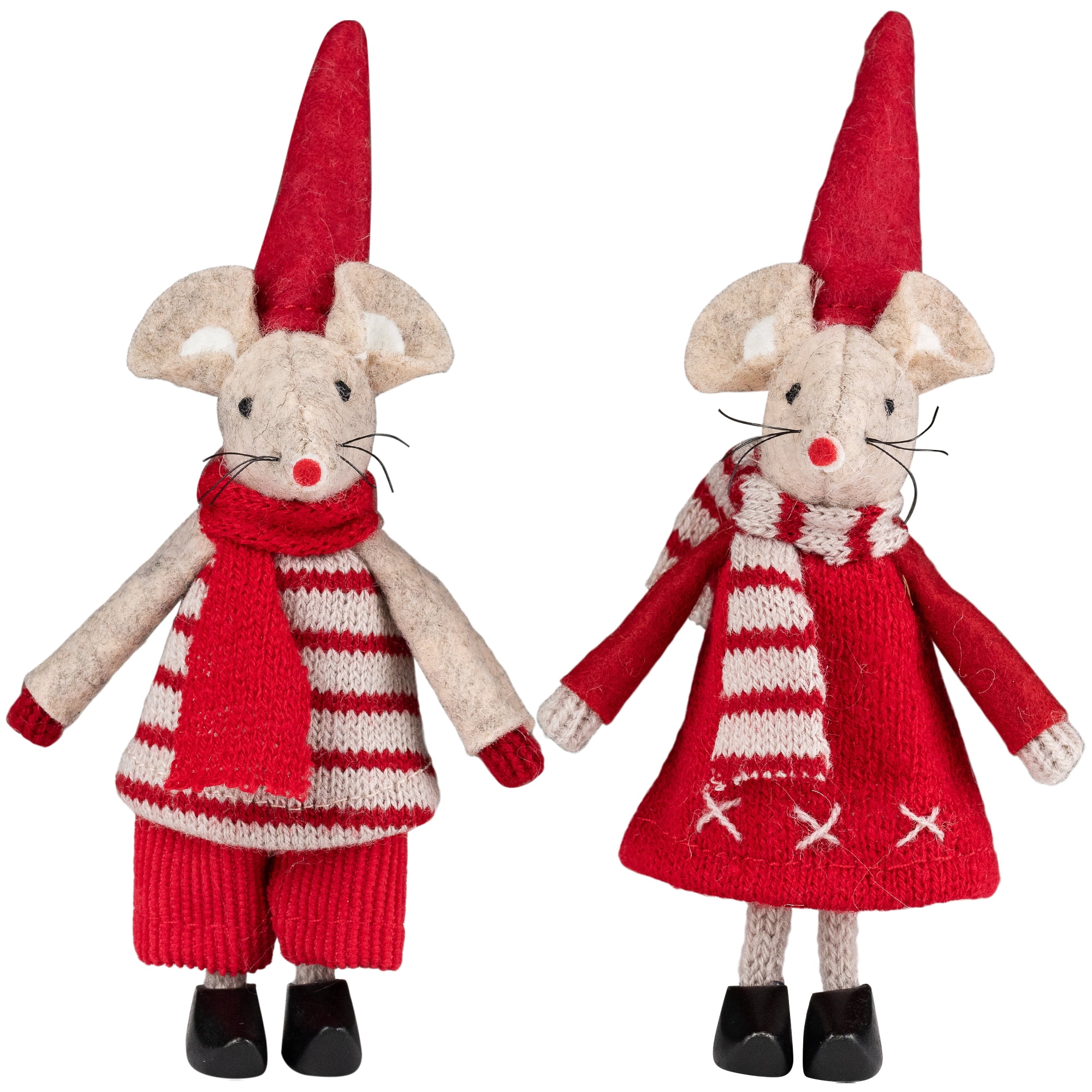 Standing Mice Christmas Decorations - 6" - Set of 2