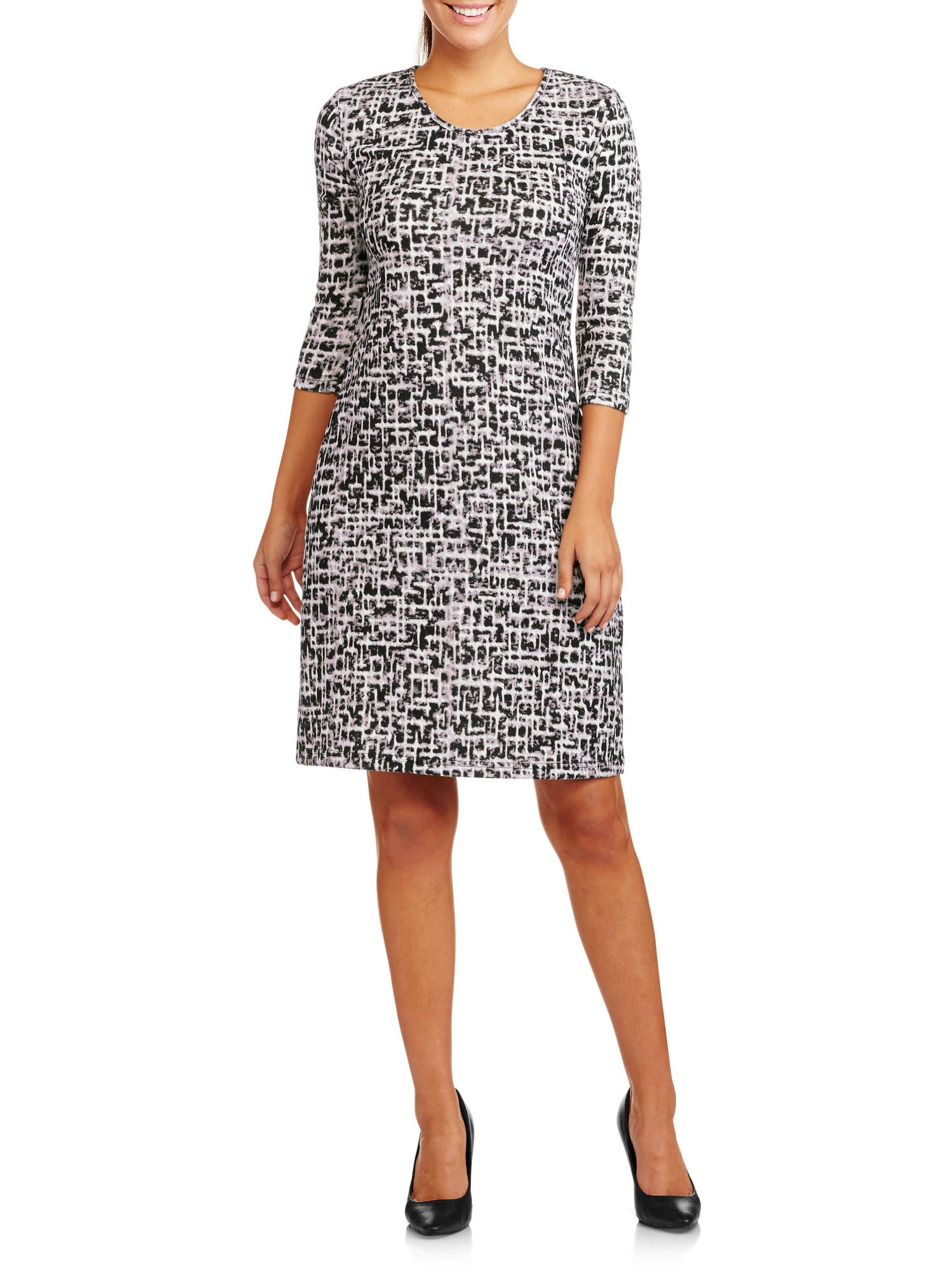 Women's Elbow Sleeve Printed Midi Dress - Walmart.com